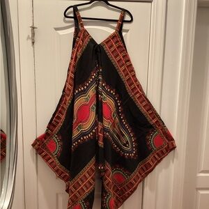 Vibrant Black and Red Patterned Halter flare leg Romper